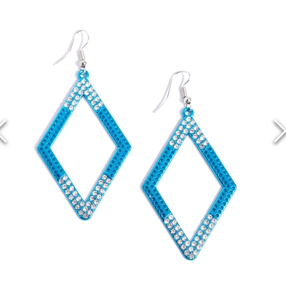 paparazzi Jewelry - Eloquently Edgy Blue Earrings NEW Fishhook Rhinestones